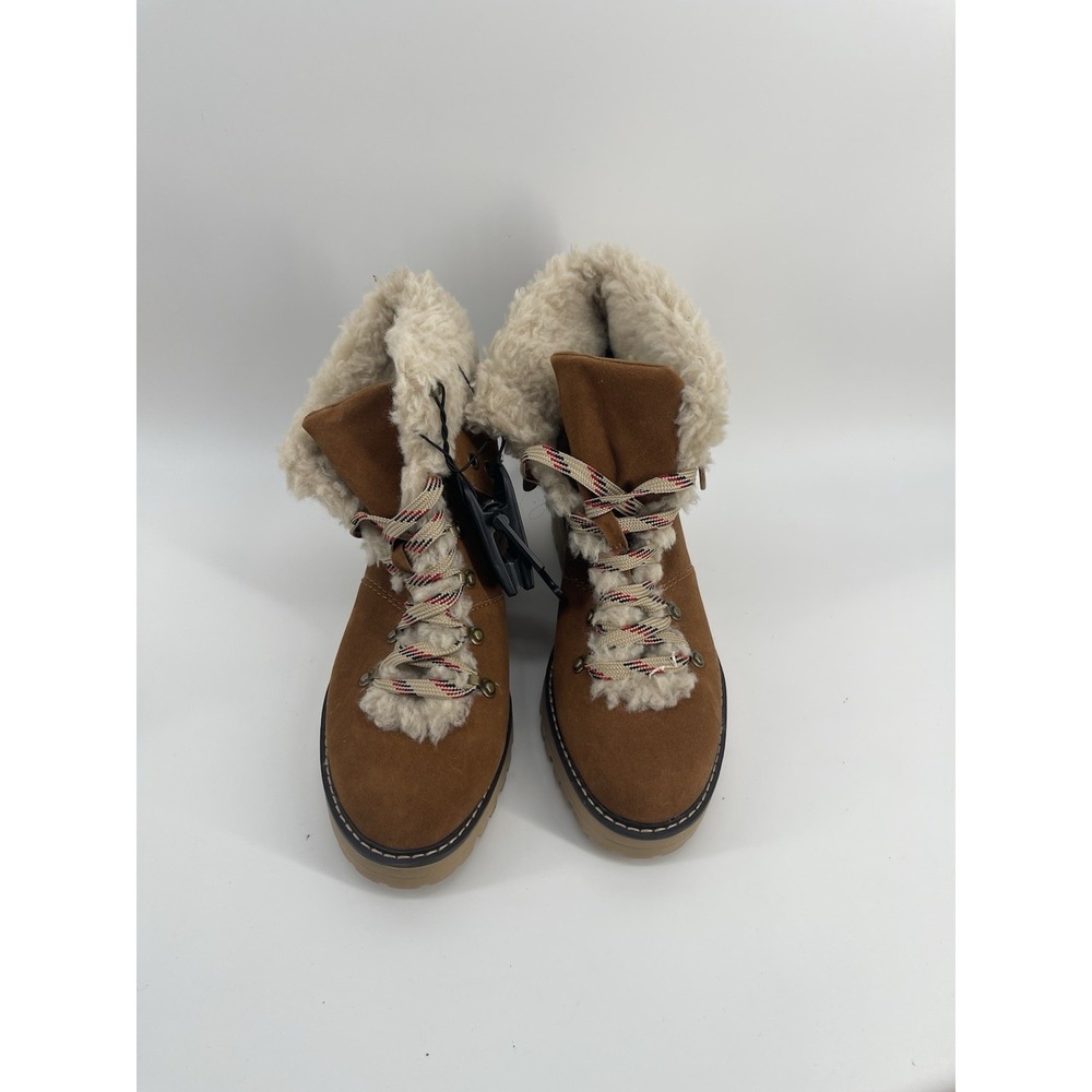 Time And Tru Faux Fur Winter Hiking Boots Brown Women's Size 8.5 Lace Up